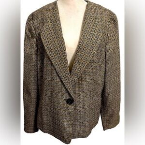 Vintage Kasper Collarless Tweed Blazer single button preppy classic jacket